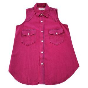 Vintage Guess Sleeveless‎ Shirt Womens Medium Acid Wash Denim Pink Western USA